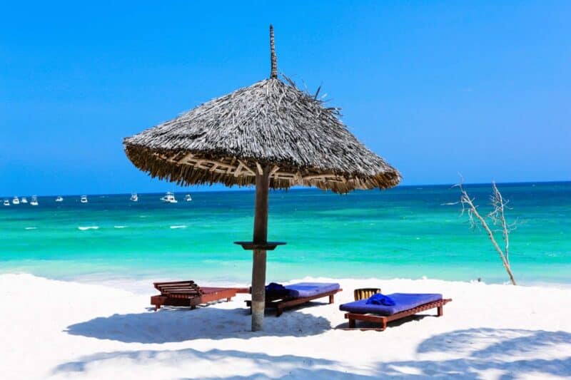 Diani Beach Kenya turquoise Indian Ocean water and palm shade World Adventure Tours